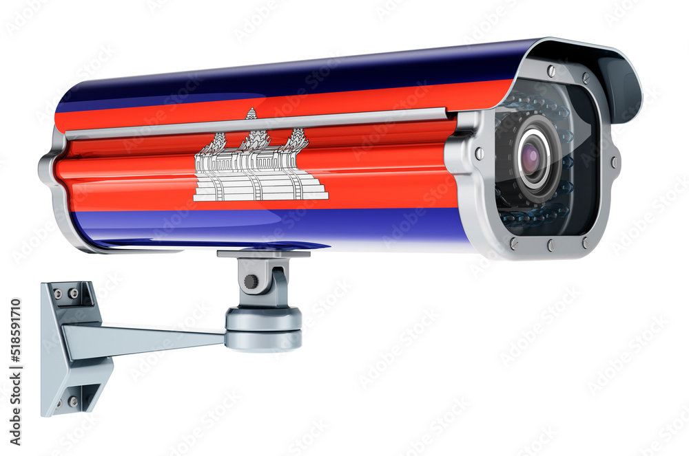 Surveillance camera with Cambodian flag. 3D rendering Surveillance camera with Cambodian flag. 3D rendering