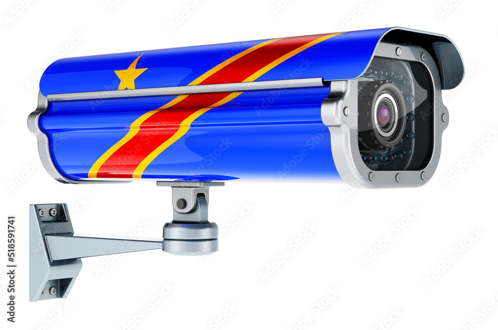 Surveillance camera with Congolese Democratic Republic flag. 3D rendering