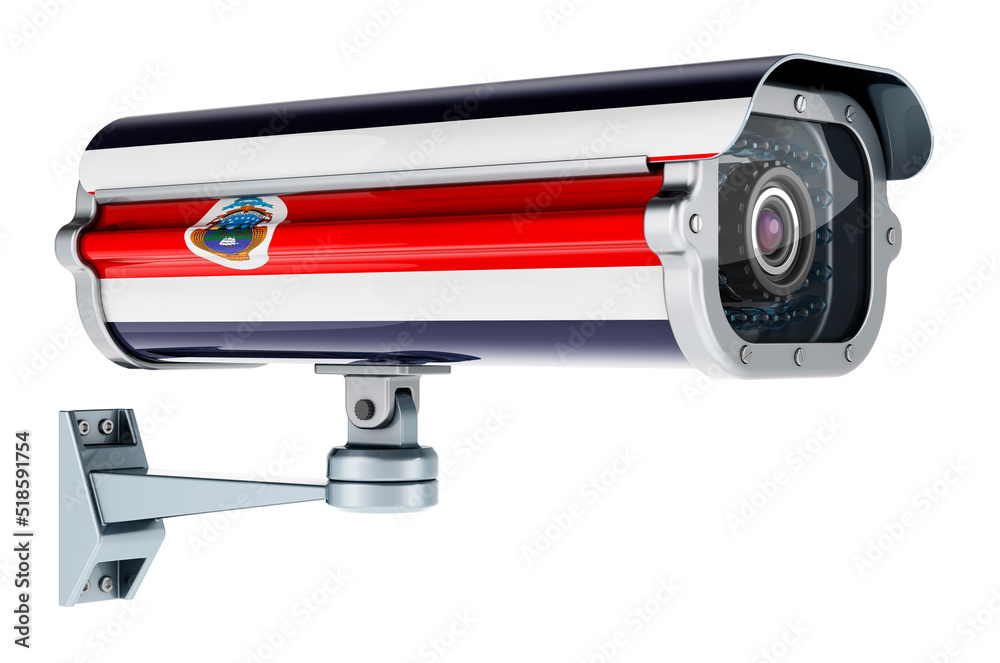 Surveillance camera with Costa Rican flag. 3D rendering Surveillance camera with Costa Rican flag. 3D rendering