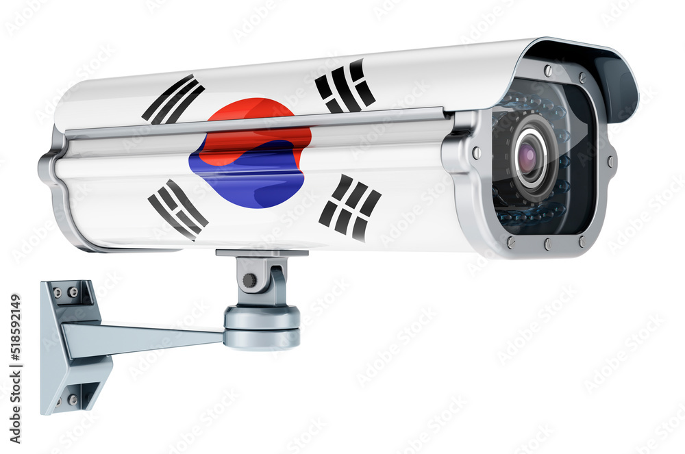 Surveillance camera with South Korean flag. 3D rendering Surveillance camera with South Korean flag. 3D rendering