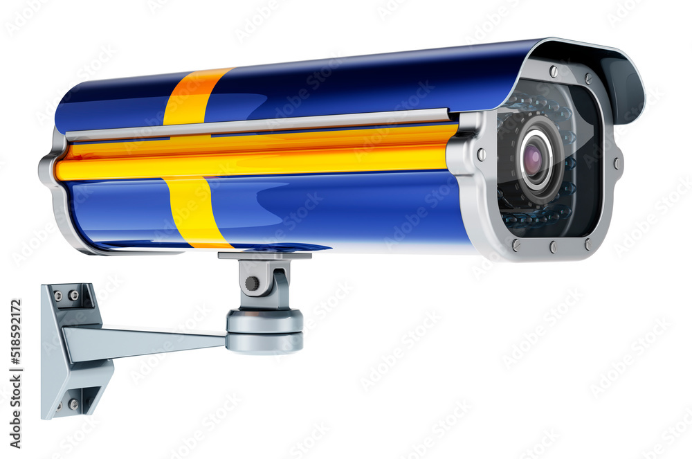 Surveillance camera with Swedish flag. 3D rendering Surveillance camera with Swedish flag. 3D rendering