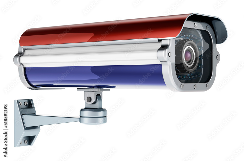 Surveillance camera with the Netherlands flag. 3D rendering Surveillance camera with the Netherlands flag. 3D rendering