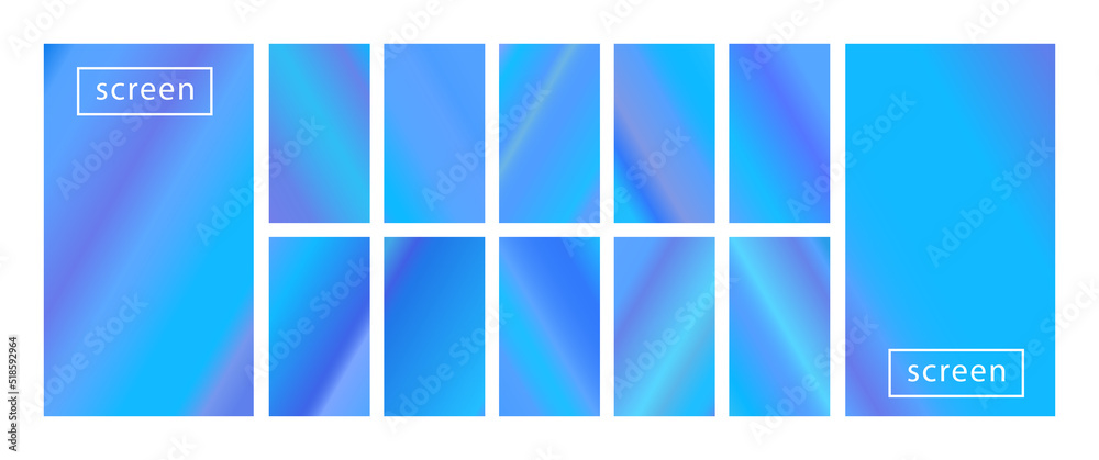 Fototapeta premium Mobile screen lock display collection of colorful backgrounds in trendy neon colors. Modern screen vector design for mobile app. Soft color abstract pastel holographic gradients. Swatches for design