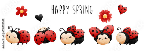 happy spring with ladybug. Vector illustration