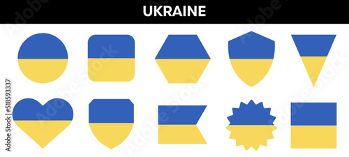 Ukrainian flag colors on different shapes. Vector ukrainian emblem.