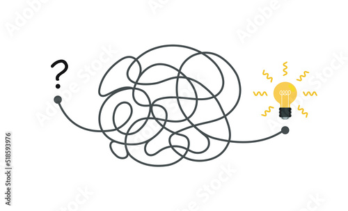 Way from start to idea concept illustration. Chaos simplifying, problem solving and business solutions idea searching hand drawn doodle style. 10 eps
