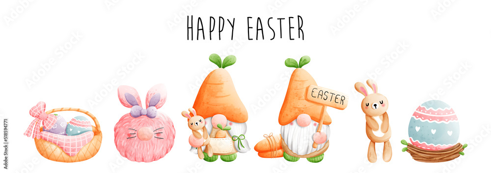 Happy Easter with gnomes. Vector illustration