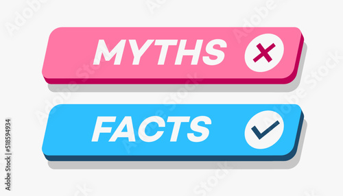Myths vs facts 3d style isolated on white background. Fact-checking or easy compare evidence. Concept illustration Vector 10 eps