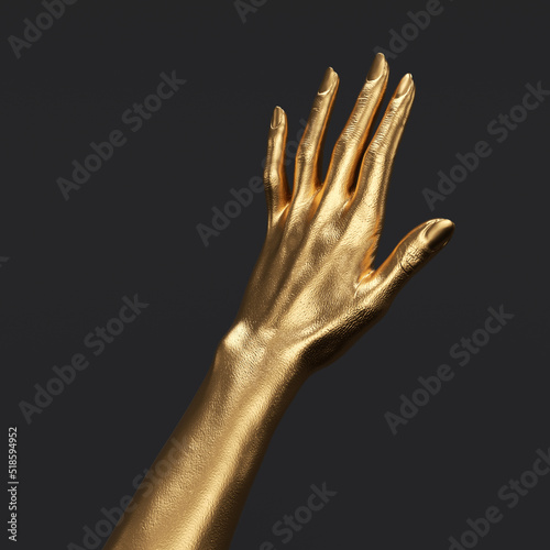 Open palm golden hand 3d rendering