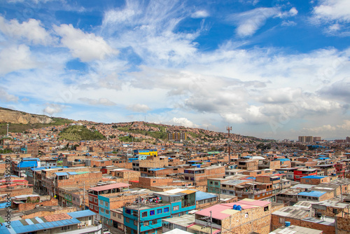 view from the top of the mountain, colorful houses, Ciudad Bolivar, Bogotá Colombia © Johanna