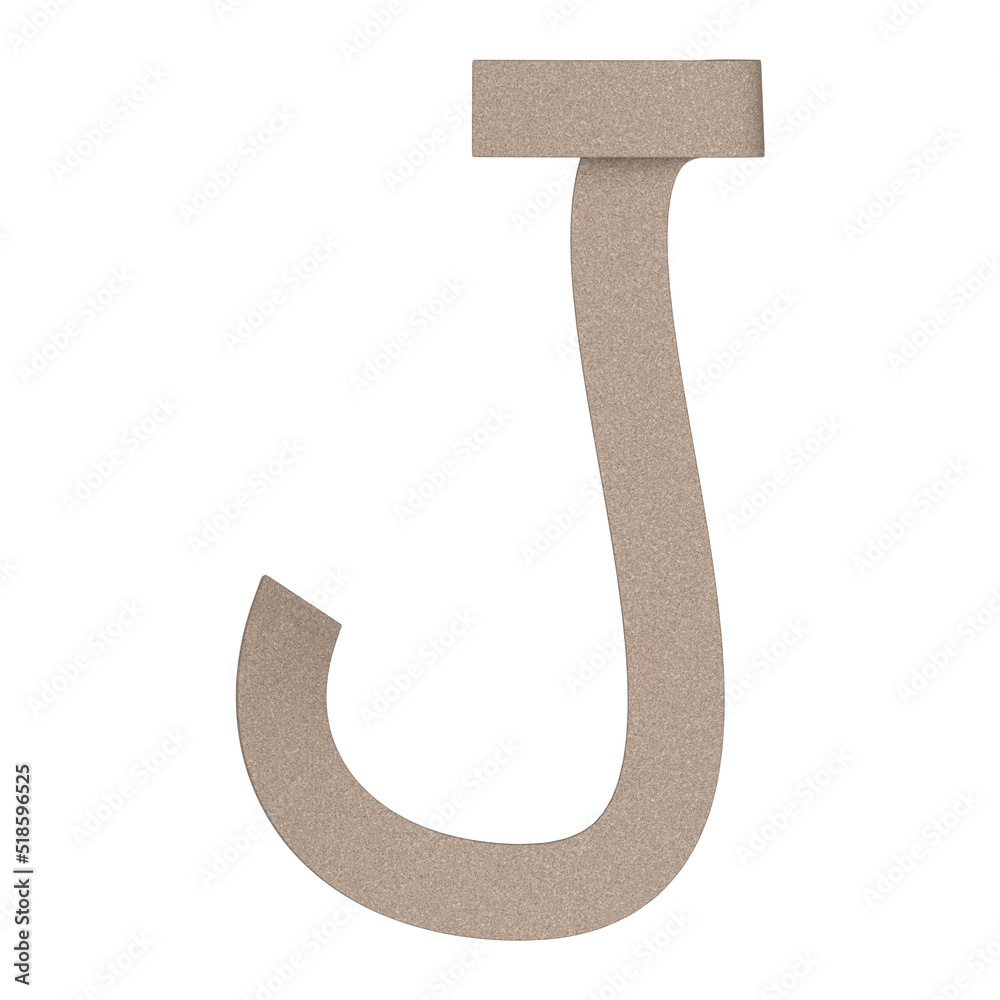 Letter J made of a bent strip of cardboard, isolated on white, 3d rendering Letter J made of a bent strip of cardboard, isolated on white, 3d rendering