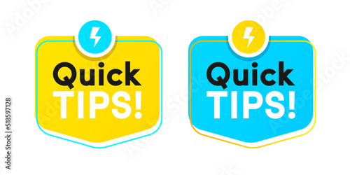 Quick tips vector sticker set modern style for tooltip badge, solution and advice banner, helpful tricks, useful information label, education tag, hint, new knowledge and study practice.10 eps