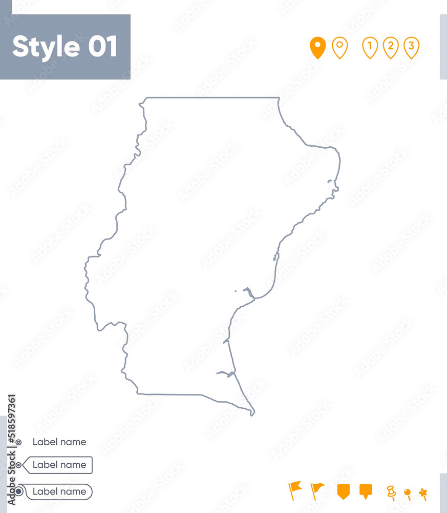 Santa Cruz, Argentina - stroke map isolated on white background. Outline map. Vector map