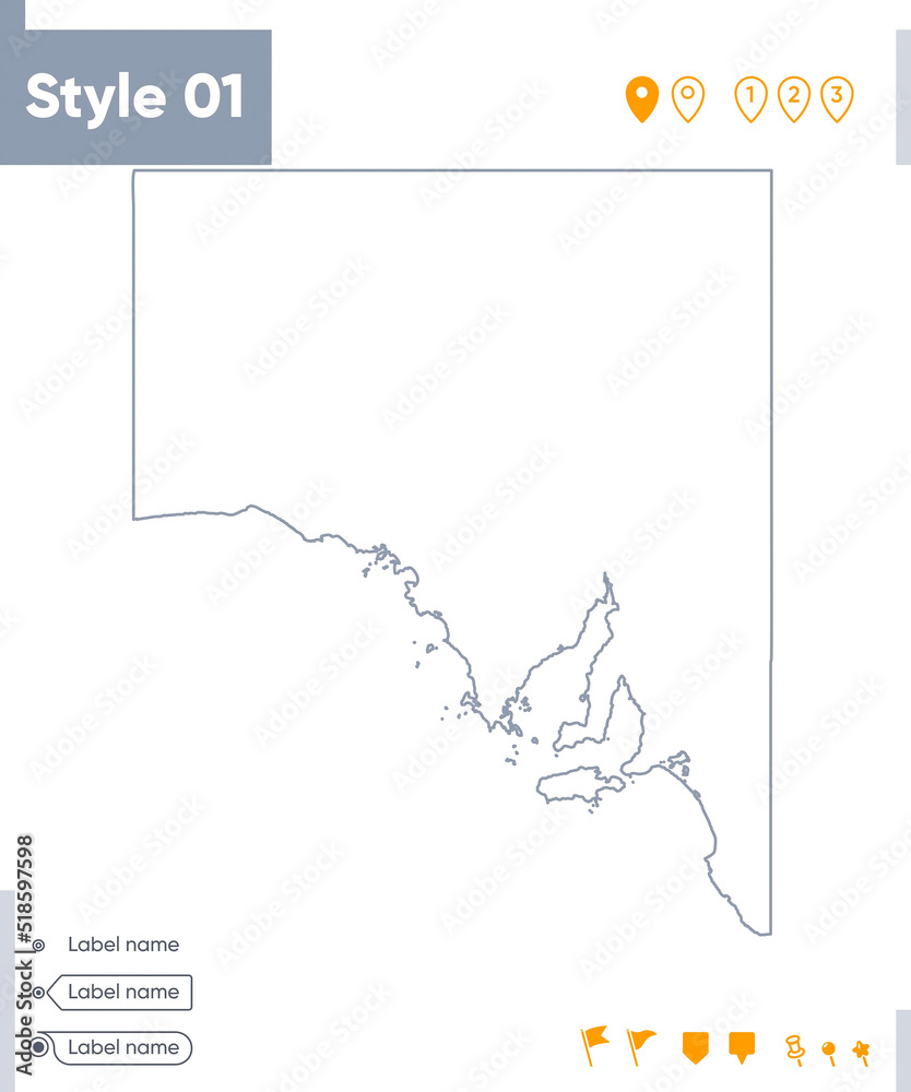 South Australia, Australia - stroke map isolated on white background. Outline map. Vector map