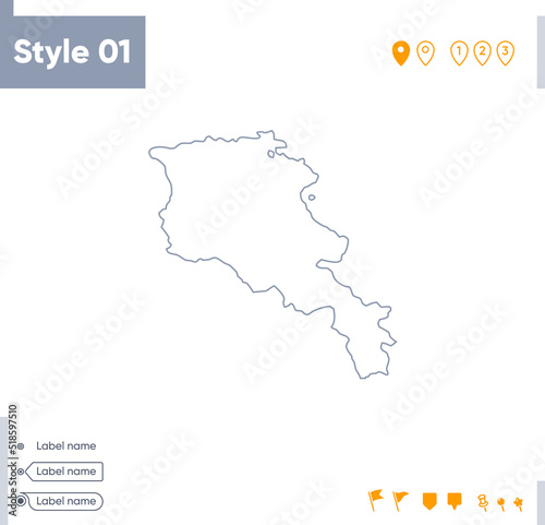 Armenia - stroke map isolated on white background. Outline map. Vector map