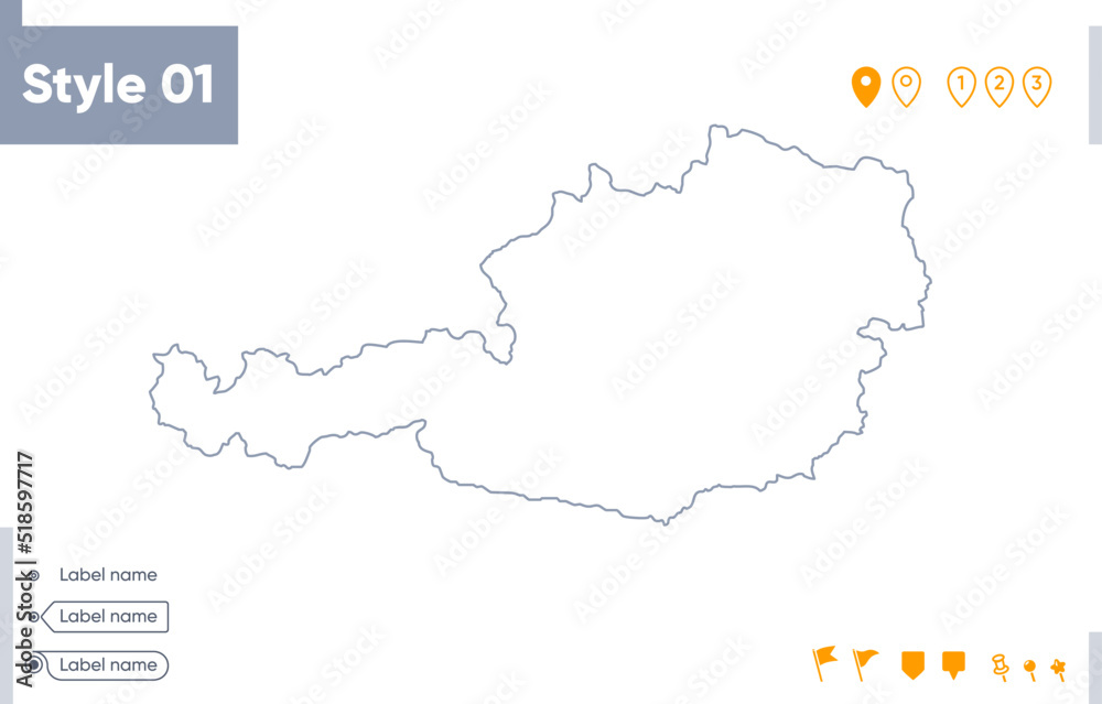 Austria - stroke map isolated on white background. Outline map. Vector map Austria - stroke map isolated on white background. Outline map. Vector map