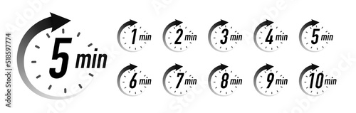 Timer simbol vector set black color style isolated on white background. Clock, stopwatch, cooking time label. EPS 10