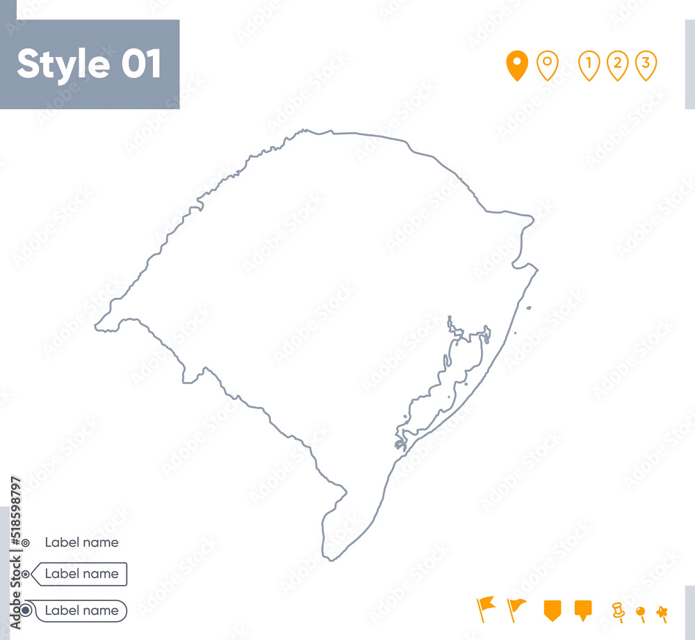 Rio Grande Do Sul, Brazil - stroke map isolated on white background. Outline map. Vector map