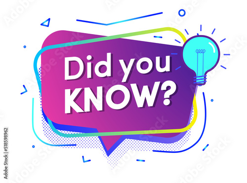 Did you know banner gradient modern style for life hacks, advertising, education, business, interesting funny facts, learning, expert tutorial, wise council, blog label, social media. Vector 10 eps