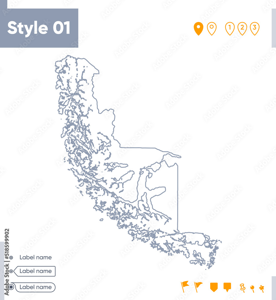 Magallanes, Chile - stroke map isolated on white background. Outline map. Vector map Magallanes, Chile - stroke map isolated on white background. Outline map. Vector map