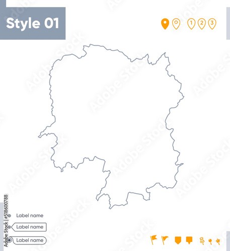 Hunan, China - stroke map isolated on white background. Outline map. Vector map