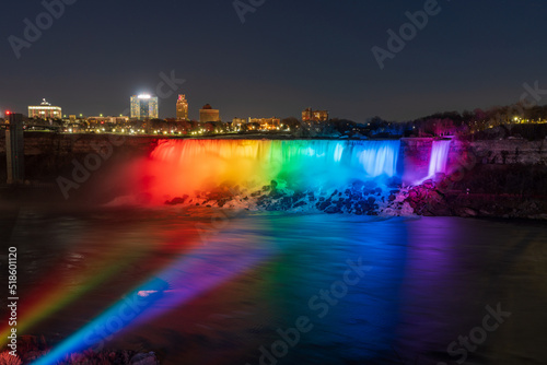 Fototapeta Niagara Falls American Falls winter illumination in night time.
