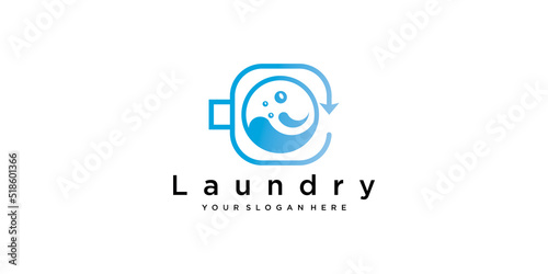 Laundry washing machine logo with  for your laundry business Premium vector