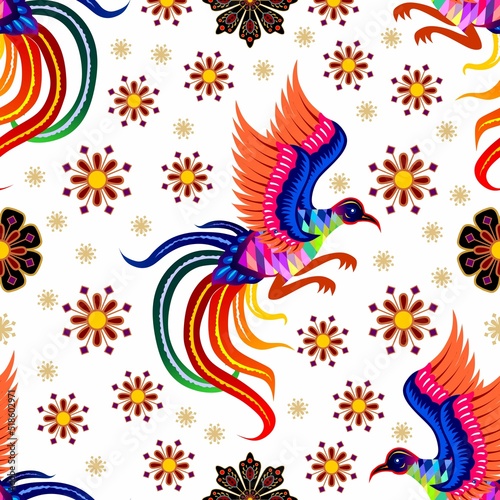 Seamless Batik Motif with beautiful birds and floral patterns