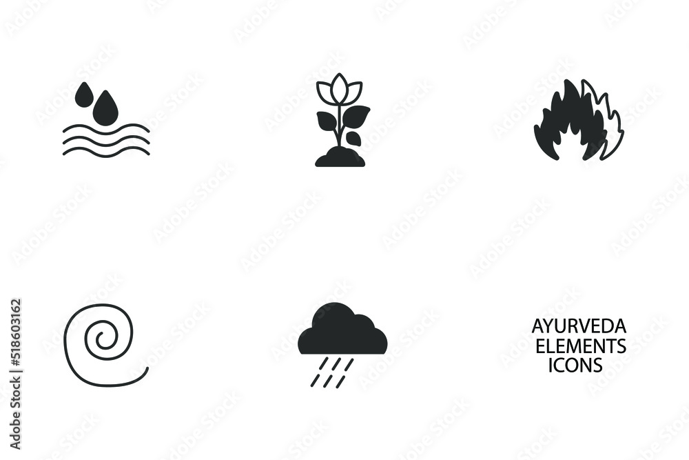 The five elements of ayurveda icons set the five elements of ayurveda