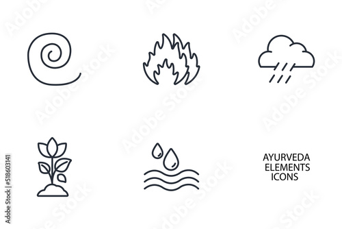 The Five elements of Ayurveda icons set .  The Five elements of Ayurveda pack symbol vector elements for infographic web