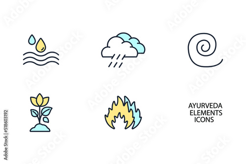The Five elements of Ayurveda icons set .  The Five elements of Ayurveda pack symbol vector elements for infographic web