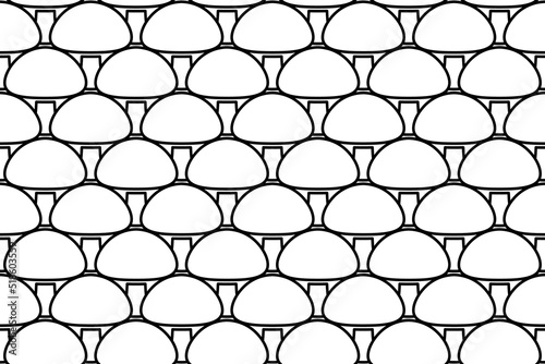 Seamless pattern completely filled with outlines of mushroom symbols. Elements are evenly spaced. Vector illustration on white background
