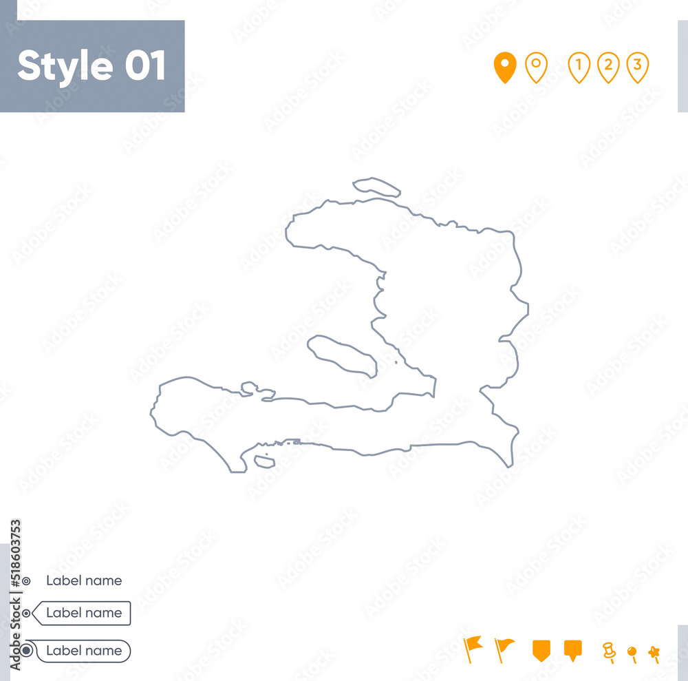 Haiti - stroke map isolated on white background. Outline map. Vector map