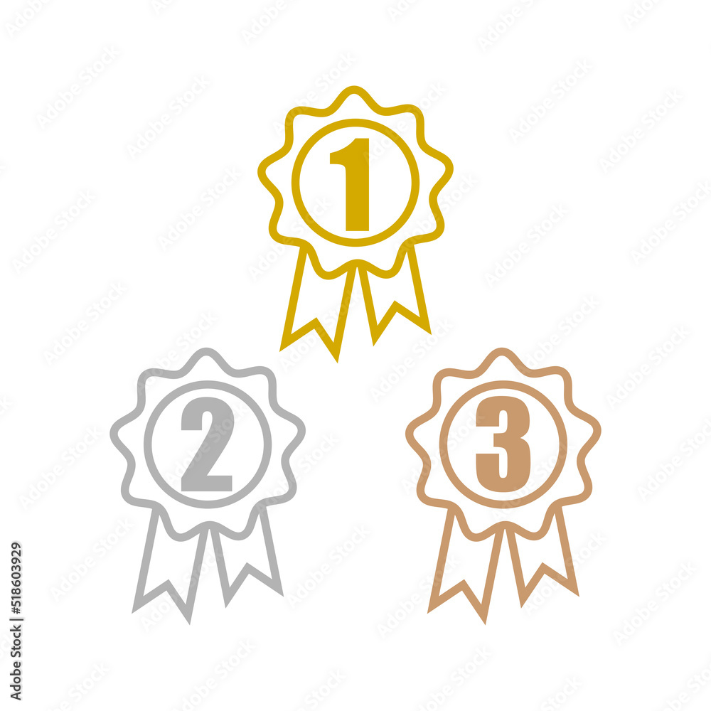 Gold, silver and bronze medals badge isolated on white background Gold, silver and bronze medals badge isolated on white background