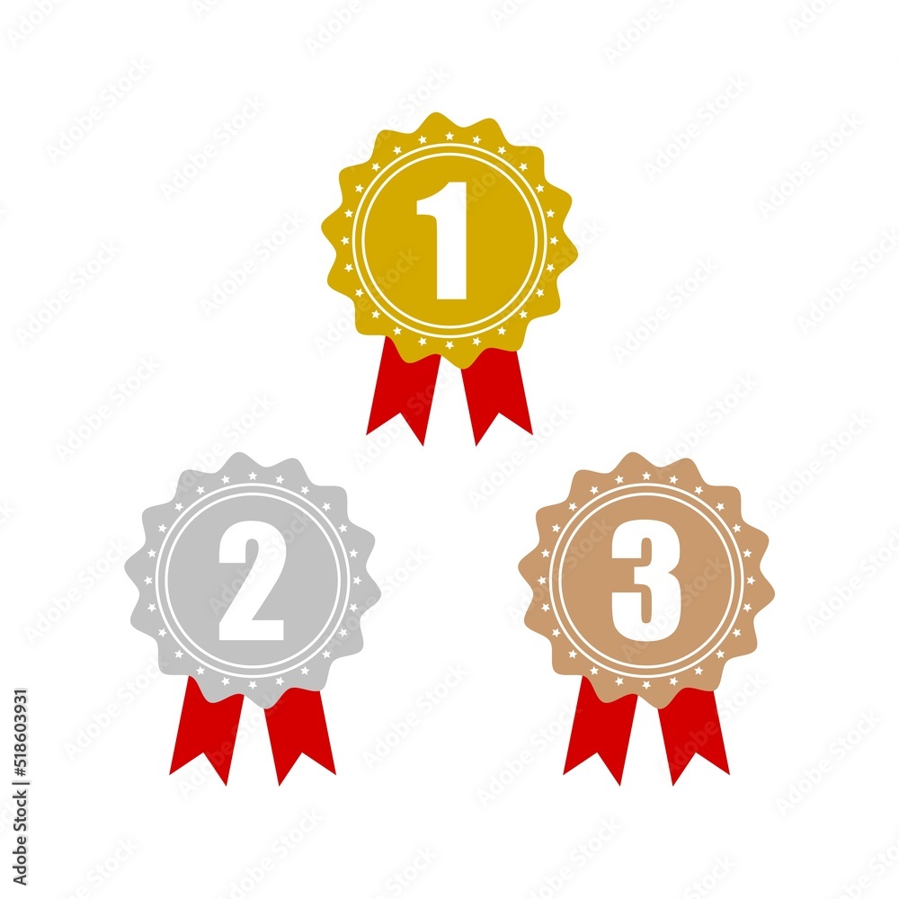 Gold, silver and bronze medals badge isolated on white background Gold, silver and bronze medals badge isolated on white background