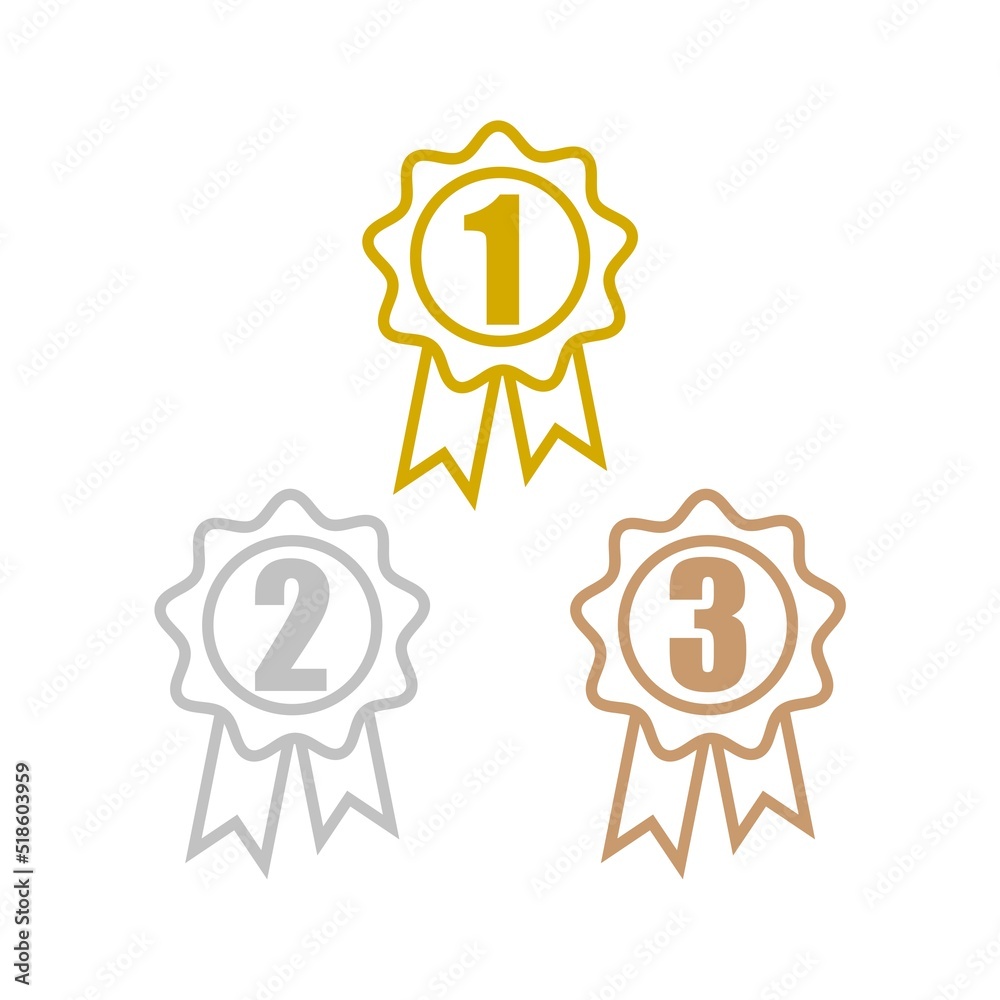 Gold, silver and bronze medals badge isolated on white background