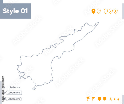 Andhra Pradesh, India - stroke map isolated on white background. Outline map. Vector map photo