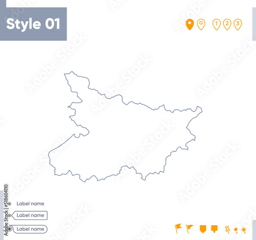 Bihar, India - stroke map isolated on white background. Outline map. Vector map