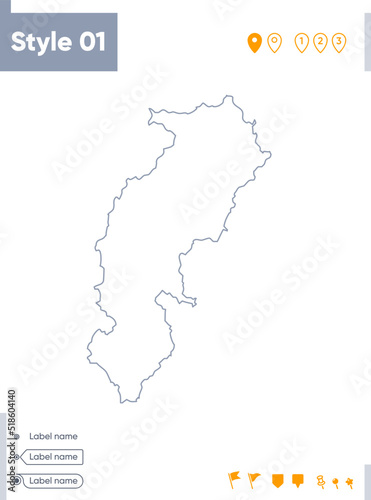 Chhattisgarh  India - stroke map isolated on white background. Outline map. Vector map
