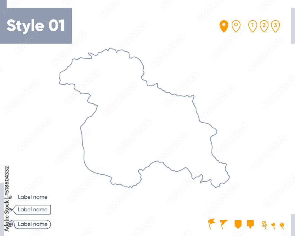 Jammu And Kashmir, India - stroke map isolated on white background. Outline map. Vector map