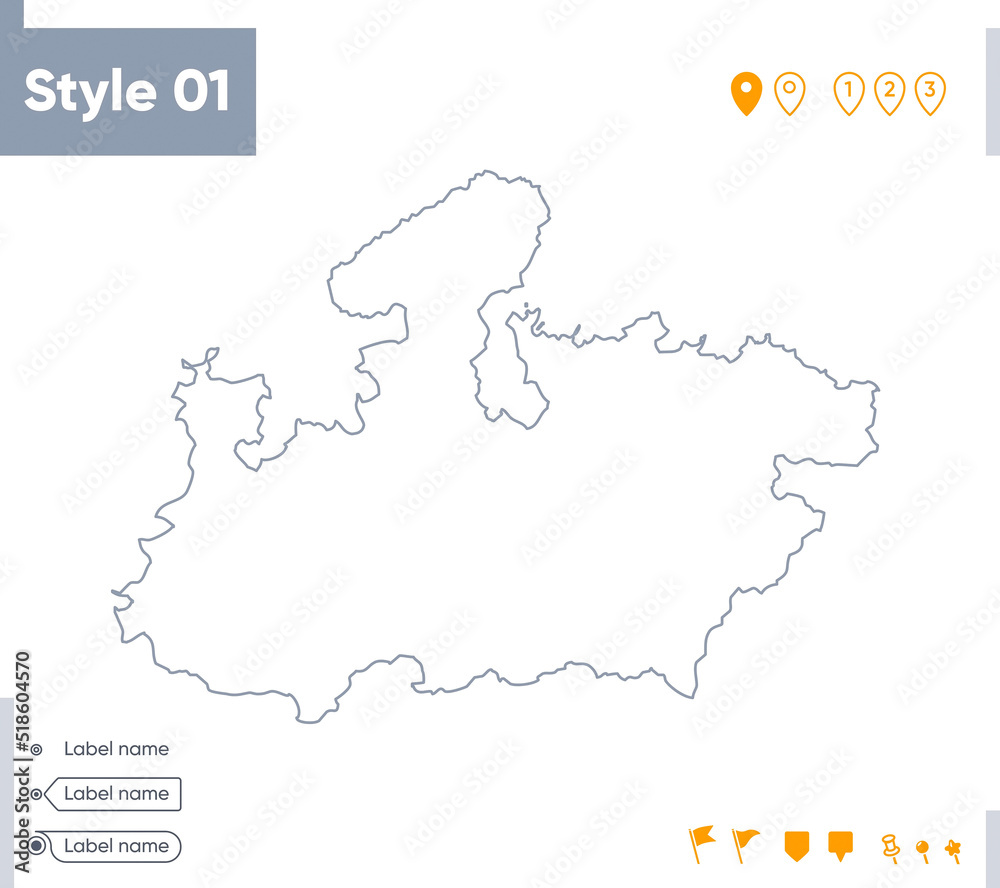Madhya Pradesh, India - stroke map isolated on white background. Outline map. Vector map