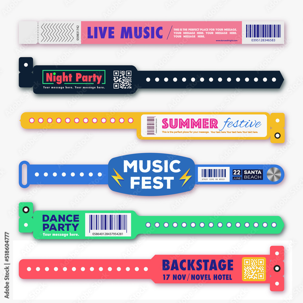 Bracelet plastic event access vector set template different style for