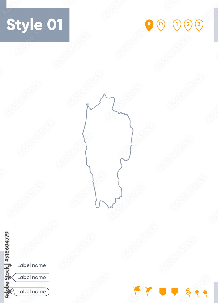Mizoram, India - stroke map isolated on white background. Outline map. Vector map Mizoram, India - stroke map isolated on white background. Outline map. Vector map
