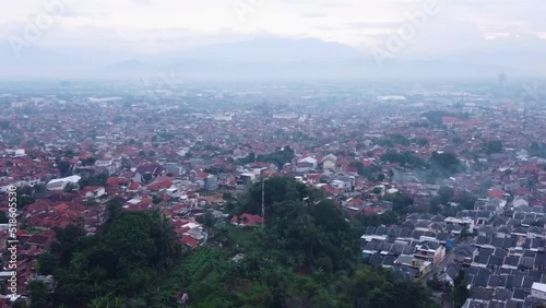 Drone view of the cityscape of Cimahi in the daytime. photo