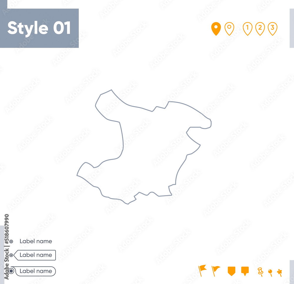 Qazvin, Iran - stroke map isolated on white background. Outline map. Vector map