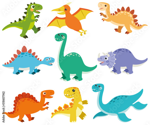 Set Of Cartoon Dinosaur Characters