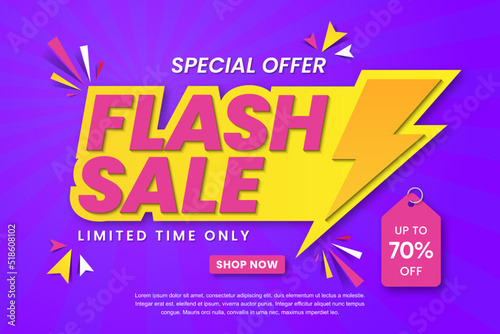 Flash sale banner template design. Abstract sales banner. 70% discount promotion banner design. 3d vector illustration