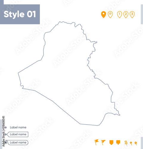 Iraq - stroke map isolated on white background. Outline map. Vector map