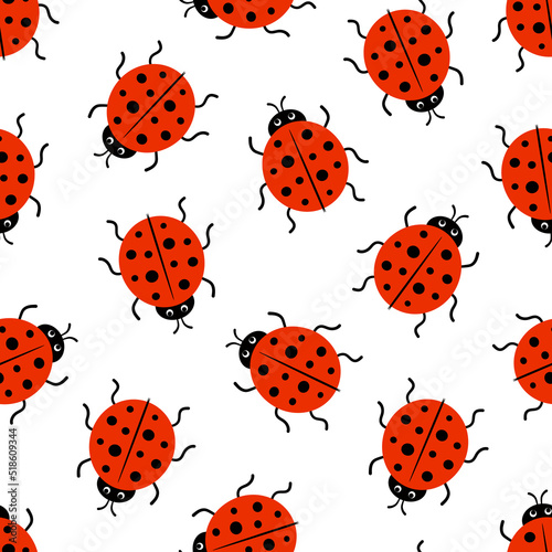 vector seamless pattern with cartoon cute ladybug
