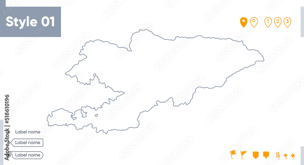 Kyrgyzstan - stroke map isolated on white background. Outline map. Vector map
